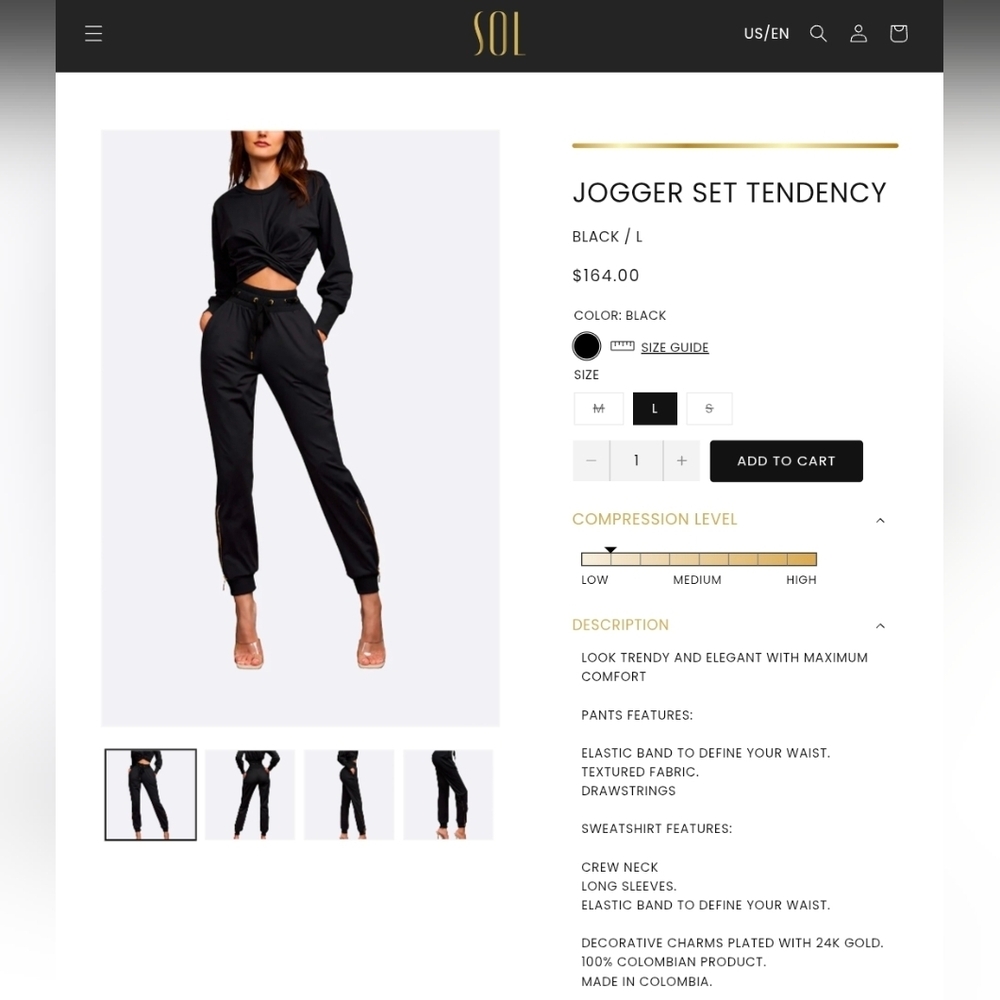 Sol Beauty and Care Snoly Jogger Tendency Black Set Size Curvy Top and Pants New
